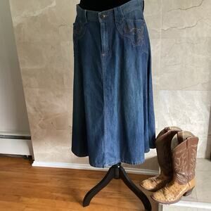Ralph Lauren Denim Midi Skirt, 10P Blue A-line Embroidered Cowgirl Y2K Western